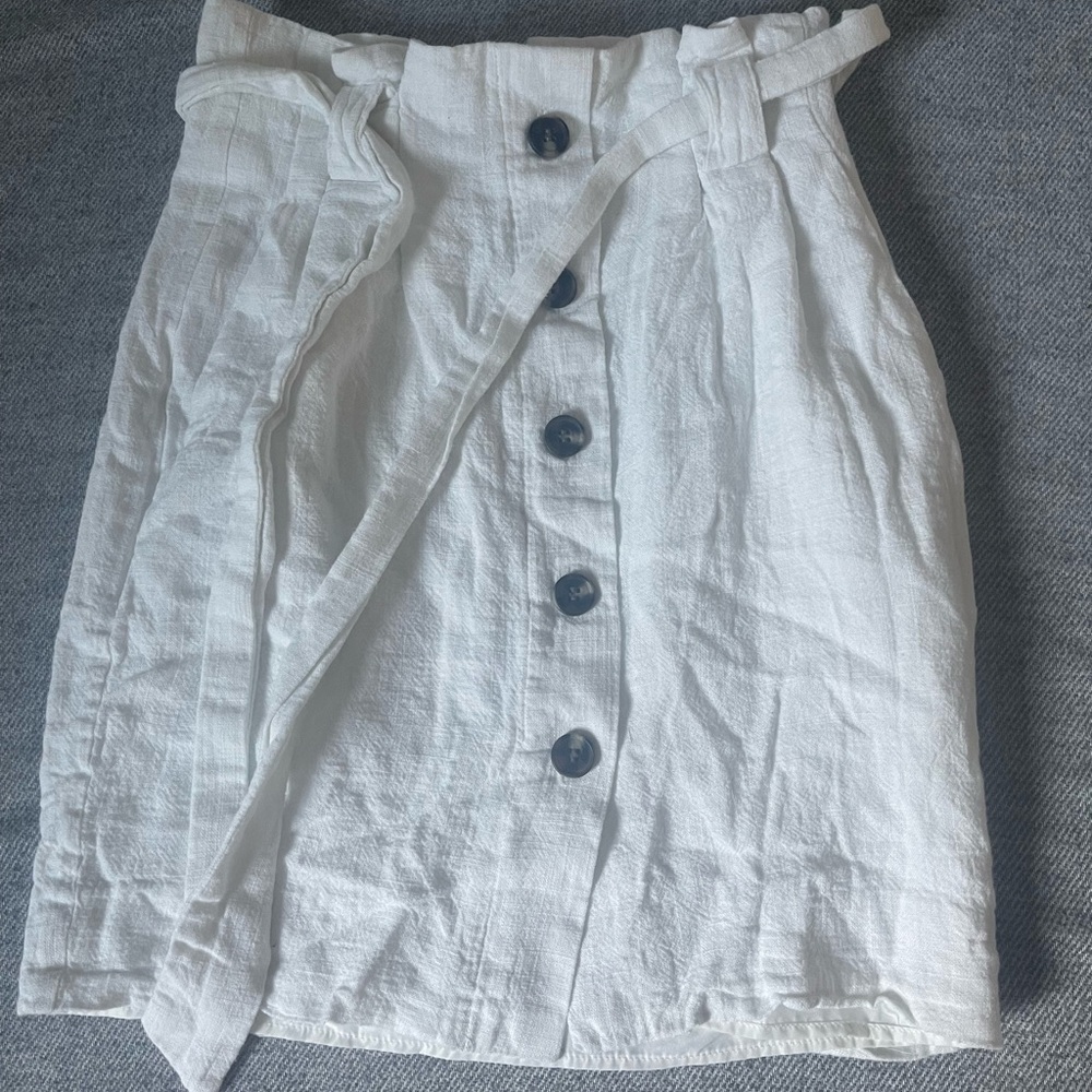 Women’s White Linen H&M Skirt Size 0 High Waisted Mini Skirt XS